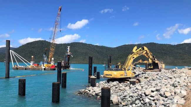 Movement in the rock wall caused the piles to move. Picture: Supplied