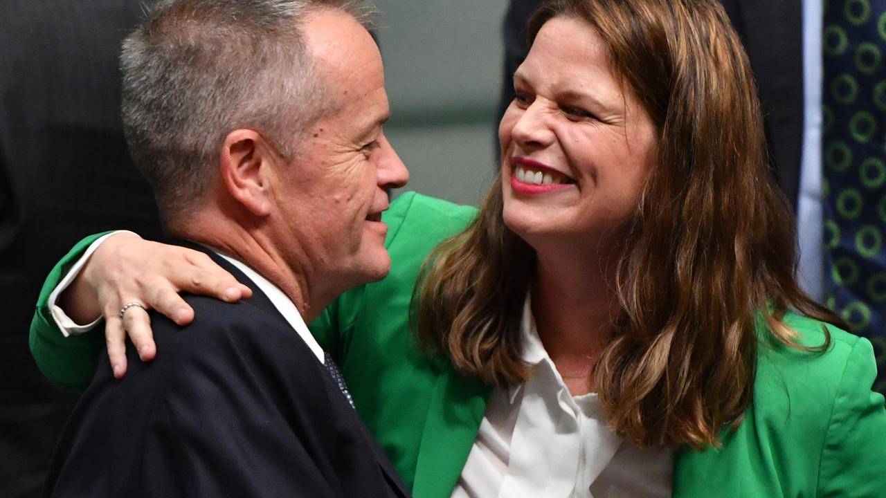 Bill Shorten hugs Kate Ellis. Picture: AAP