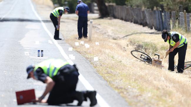 Crime-scene officers gather evidence after the fatal collision on Inman Valley Rd. Pic: Tait Schmaal