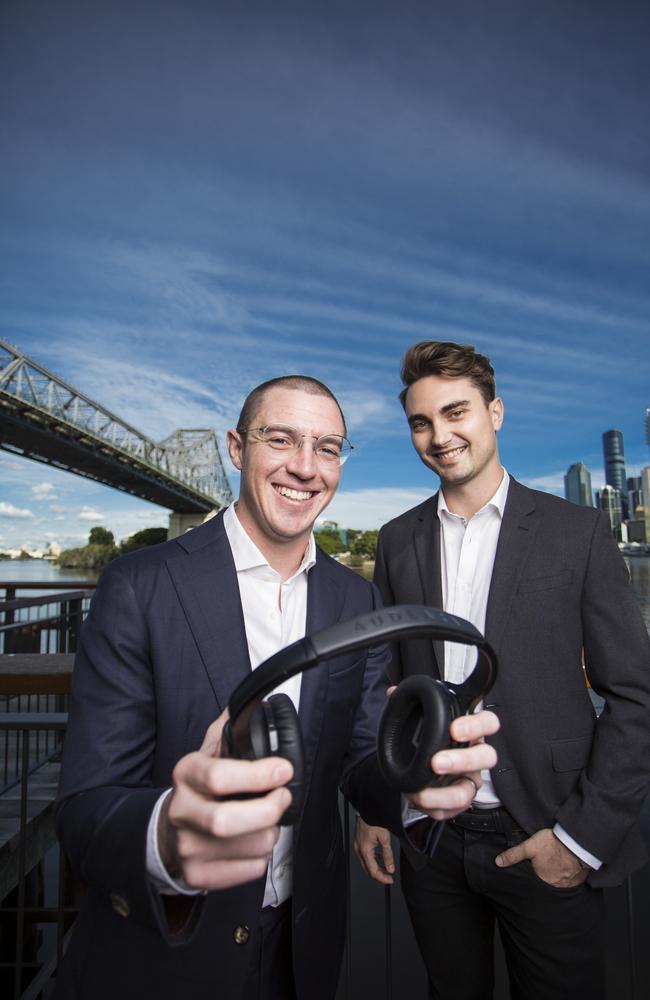 Dr James Fielding (left) and Alex Afflick with Audeara audio company, which sell specialised headphones
