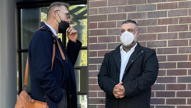 Tony Ayoub (right) with his solicitor outside Burwood Local Court in August 2022. Picture: NewsLocal