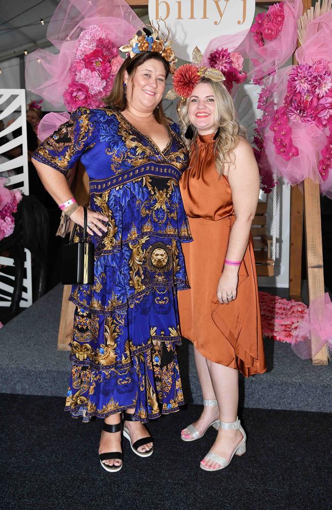 Jasmine Kratz and Jessica Seagren at Ladies Oaks Day, Caloundra. Picture: Patrick Woods.