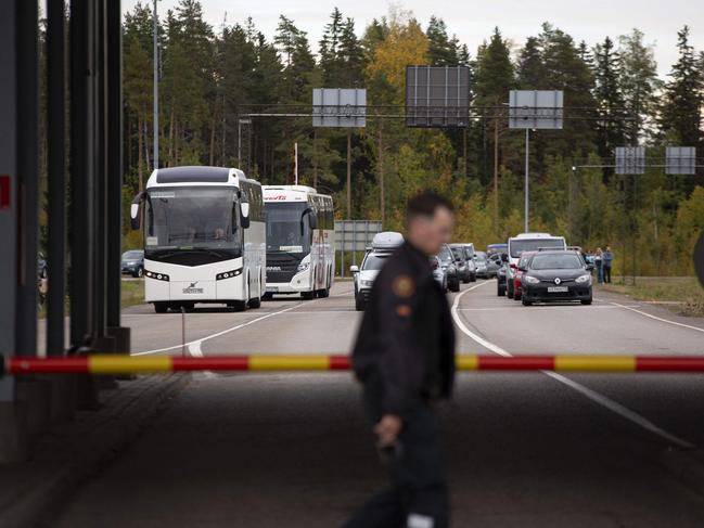 Vehicles queue to cross the border from Russia to Finland at the Vaalimaa border crossing. Picture: AFP