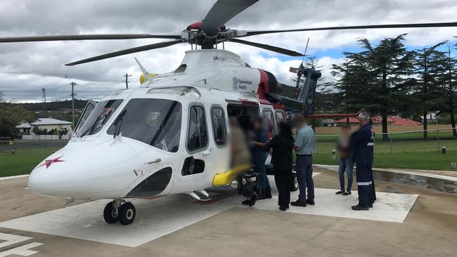 A RACQ LifeFlight Rescue chopper flew a woman to hospital after being hit by a car.