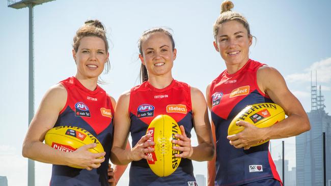 Melbourne captain Daisy Pearce and vice-captains Elise O'Dea and Mel Hickey. Picture: Mark Stewart