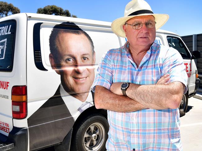 Vince Scali. aka “Hadd Enuf”, and the bus that Premier Jay Weatherill may file a defamation case against. Picture: Bianca De Marchi