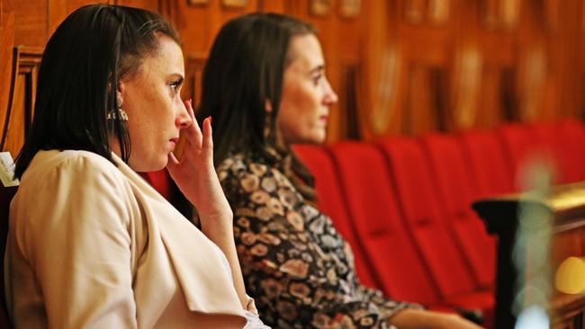 Sisters and lead petitioners, Natalie and Jacqui Gray look on as Independent MLC, Michael Gaffney talks during the reading of the Voluntary Assisted Dying Bill at the Tasmanian Legislative Council. Picture: Zak Simmonds