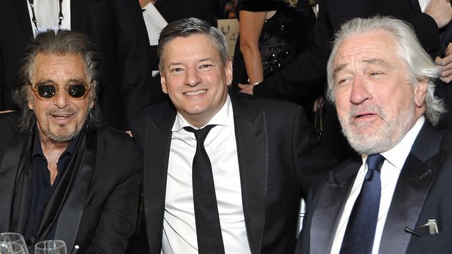 Al Pacino, Netflix executive Ted Sarandos and Robert De Niro at the Screen Actors Guild Awards last month. Picture: Getty Images