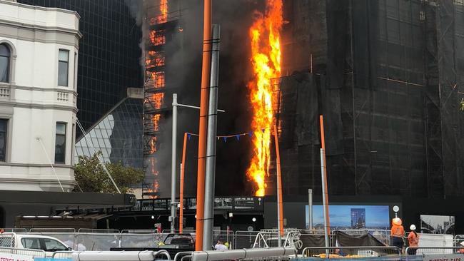 The massive fire which broke out in Circular Quay Tuesday February 13 2018. Picture: Joe Barker