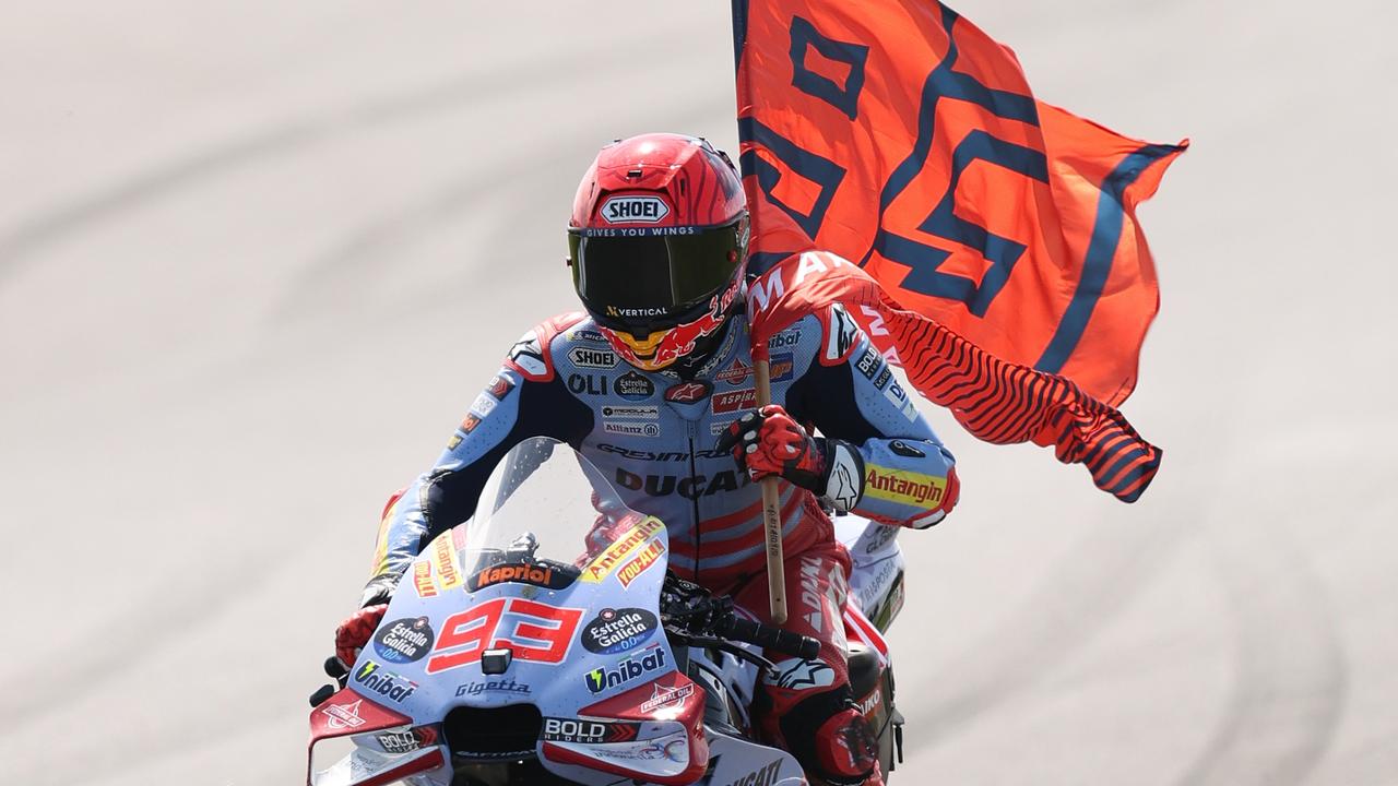 Marc Marquez of Spain and the #93 Gresini Racing MotoGP celebrates after winning the MotoGP Of Australia at Phillip Island Grand Prix Circuit on October 20, 2024 in Phillip Island, Australia. Picture: by Robert Cianflone/Getty Images