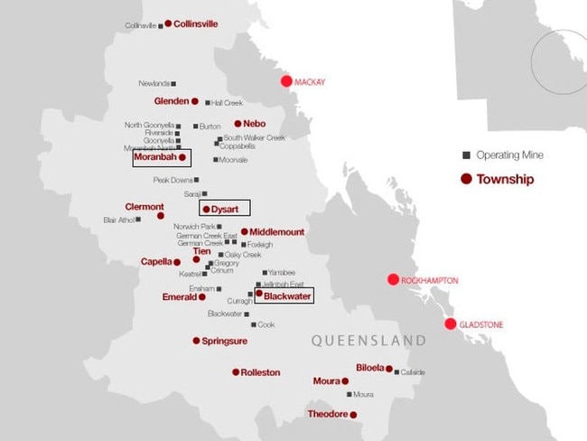 Map of the Bowen Basin. Pic: Cathy O'Mullan