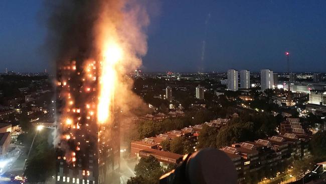 In this image taken by eyewitness Gurbuz Binici, a huge fire engulfs the 24 story Grenfell Tower in Latimer Road, West London on June 14, 2017.