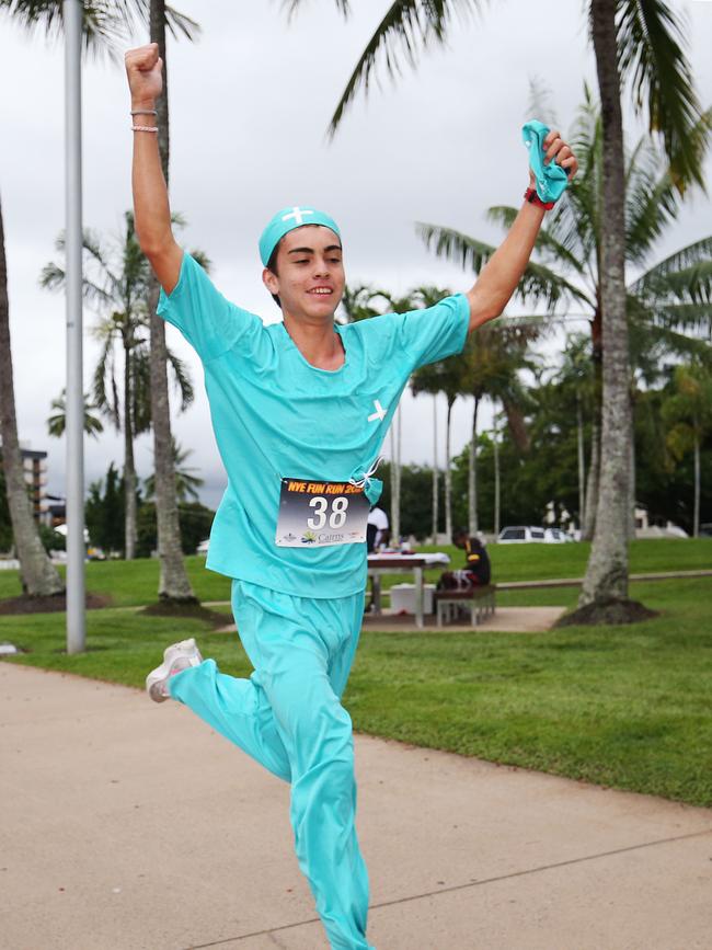 Miguel Groth dressed as a health care worker for the Cairns Regional Council's New Year's Eve superhero fun run on the Cairns Esplanade. Picture: Brendan Radke