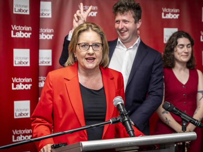 Werribee By-election Labor after/election party at Centrals Cricket Club, Galvin Park. Premier Jacinta Allen and John Lister arrive to the venue. Picture: Jake Nowakowski