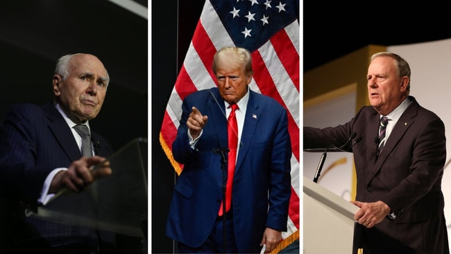 Former prime minister John Howard, US president-elect Donald Trump and former treasurer Peter Costello.