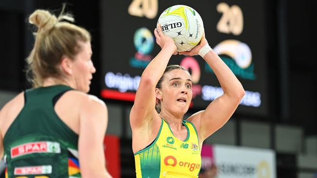 HOBART, AUSTRALIA - OCTOBER 29: Liz Watson of Australia in action during game two of the international Test Match series between Australia Diamonds and South Africa Proteas at MyState Bank Arena on October 29, 2023 in Hobart, Australia. (Photo by Albert Perez/Getty Images)