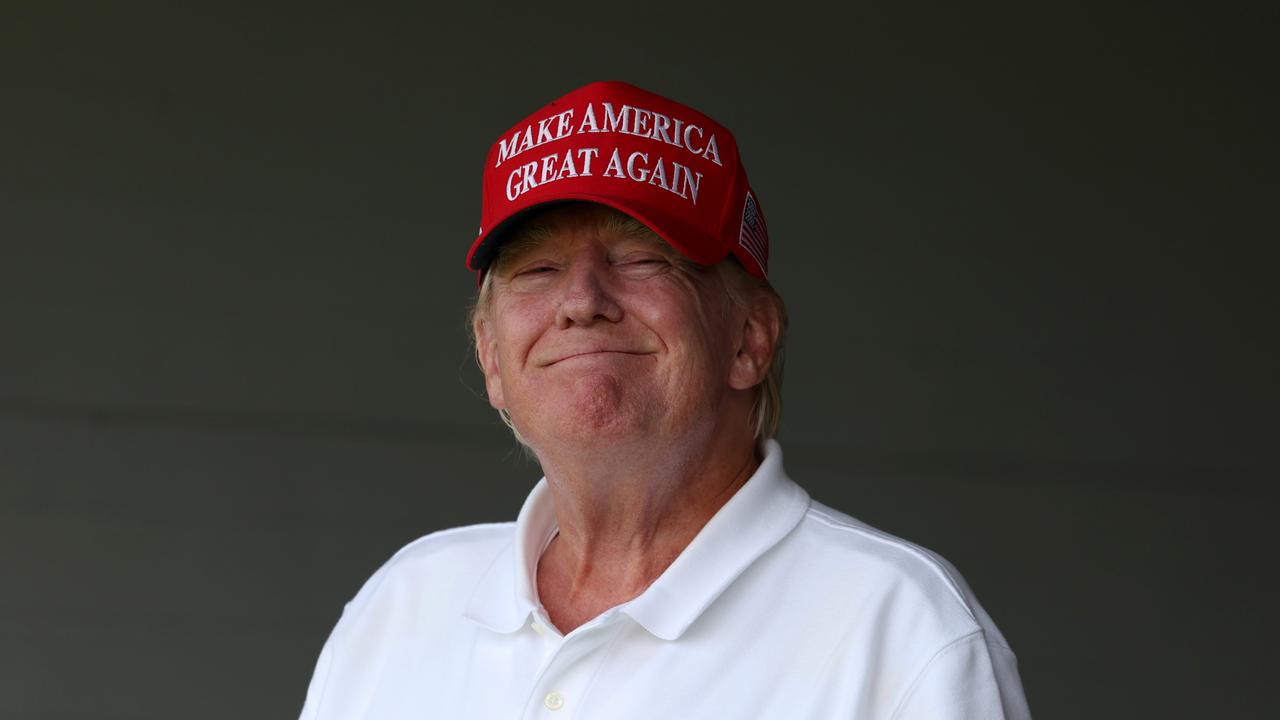 STERLING, VIRGINIA - MAY 27: Former US President Donald Trump looks on from the 18th green during day two of the LIV Golf Invitational - DC at Trump National Golf Club on May 27, 2023 in Sterling, Virginia. (Photo by Rob Carr/Getty Images) **BESTPIX**