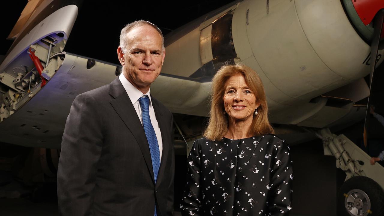 News Corp Australia executive chairman Michael Miller with US Ambassador Caroline Kennedy at the Defending Australia forum. Picture: Dylan Coker