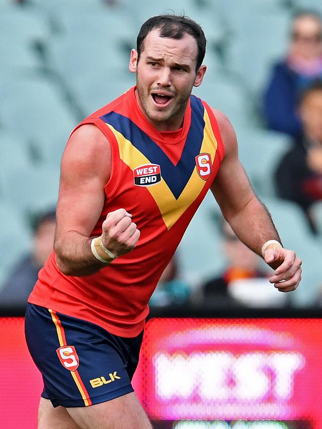 Zane Kirwood celebrates a goal against the VFL. Picture: Tom Huntley