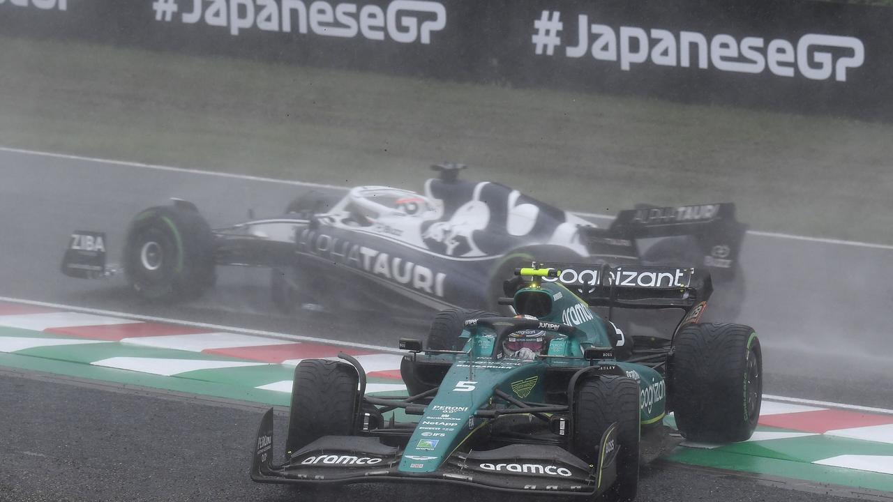 French driver Pierre Gasly (foreground) said he feared for his life during the Japanese Grand Prix. Picture: AFP