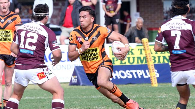 Action shots of the Southport Tigers vs. Burleigh Bears major semi-final clash at Pizzey Park. Malachi Morgan. 4 September 2022 Miami Picture by Richard Gosling