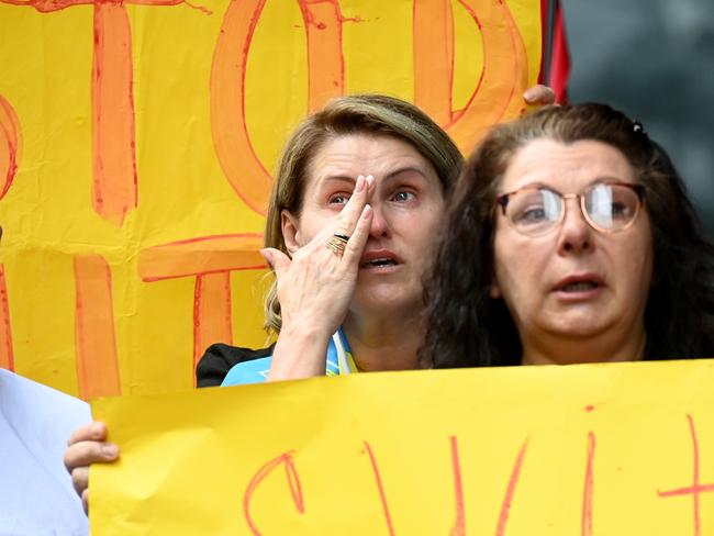 Ukrainian community demonstrate in Sydney’s CBD calling for the withdrawal of Russian troops in Ukraine. Picture: NCA NewsWire / Jeremy Piper