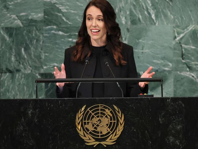 NEW YORK, NEW YORK - SEPTEMBER 23: Prime Minister of New Zealand Jacinda Ardern speaks at the 77th session of the United Nations General Assembly (UNGA) at U.N. headquarters on September 23, 2022 in New York City. After two years of holding the session virtually or in a hybrid format, 157 heads of state and representatives of government are expected to attend the General Assembly in person.   Michael M. Santiago/Getty Images/AFP