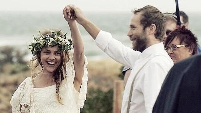 Teresa Palmer and Mark Webber at their suprise wedding in Mexico during filming for their movie The Ever After. 