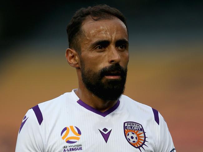 GOSFORD, AUSTRALIA - DECEMBER 31: Diego Castro of Perth Glory looks on during the round 12 A-League match between the Central Coast Mariners and the Perth Wildcats at Central Coast Stadium on December 31, 2019 in Gosford, Australia. (Photo by Ashley Feder/Getty Images)