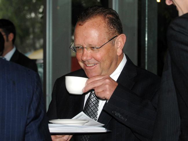 MYER PROFIT RESULT at Zinc , Federation Square.Myer chairman Bill Wavish enjoys a cuppa before the results meeting.