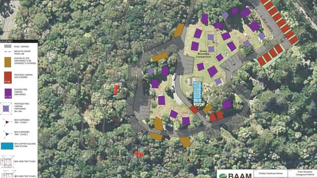 The proposed redevelopment of Green Mountains campground at Lamington National Park, near O'Reilly's. Photo: Supplied