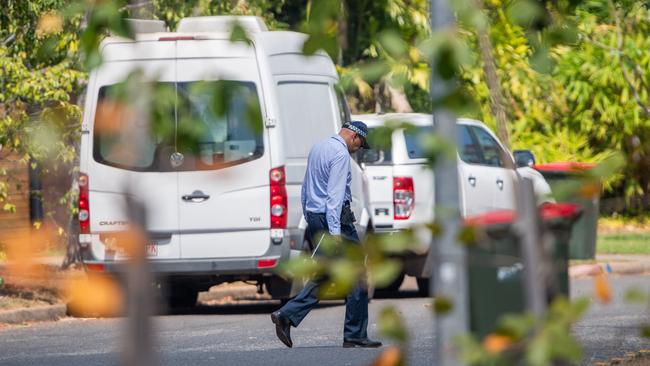 Police officers on the scene in Gardenia Street on Tuesday. Picture: Pema Tamang Pakhrin