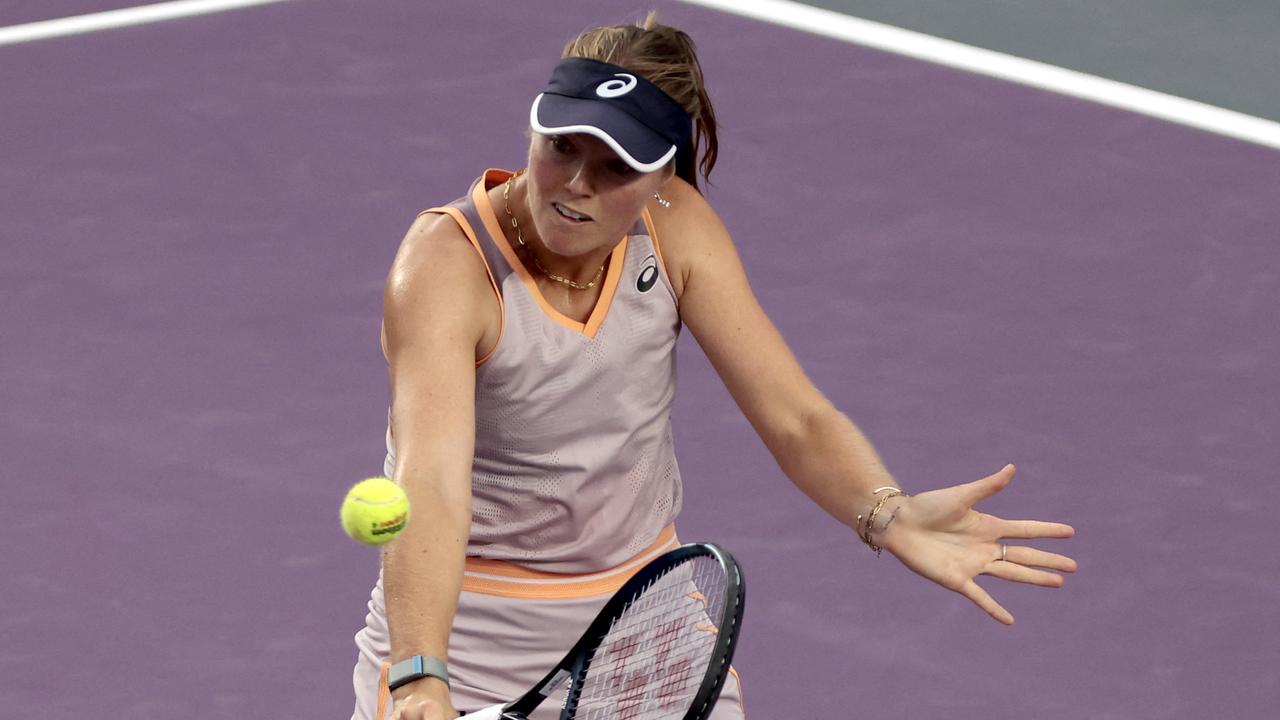 Australia's Olivia Gadecki returns the ball to Poland's Magdalena Frech during the WTA 2024 women's final match in Zapopan, Mexico, on September 15, 2024. (Photo by ULISES RUIZ / AFP)