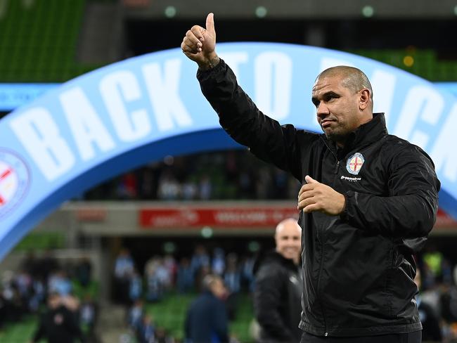 Patrick Kisnorbo celebrate a win during his time as Melbourne City coach. Picture: Quinn Rooney/Getty Images