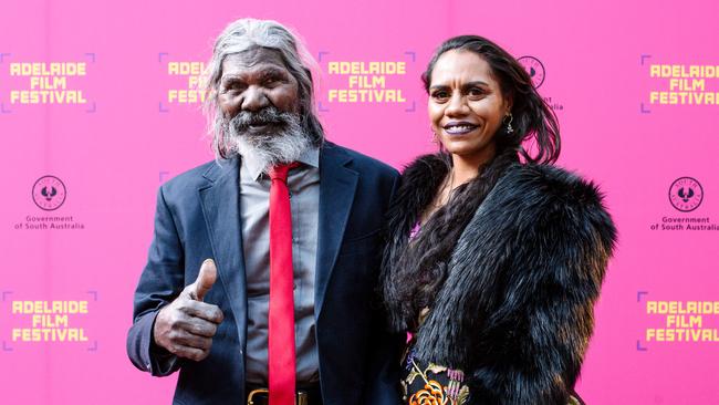 David Gulpilil and Natasha Wanganeen at the Adelaide Film Festival opening night in October 2020. Picture: Morgan Sette