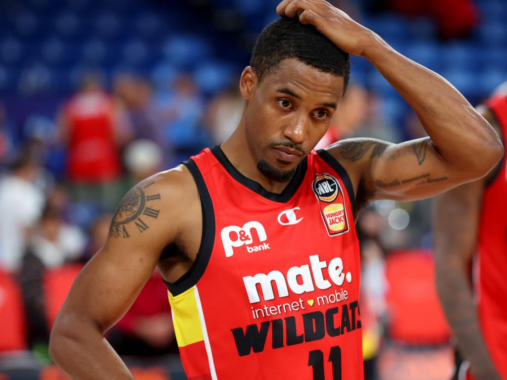 Bryce Cotton reacts after the loss during the round five NBL match between Perth Wildcats and Brisbane Bullets at RAC Arena. Photo: James Worsfold/Getty Images.