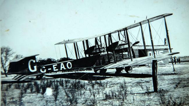 Postcard: Vickers Vimy aircraft at Butler &amp; Kauper Aerodrome, Northfield 1920. Picture: Tom Huntley