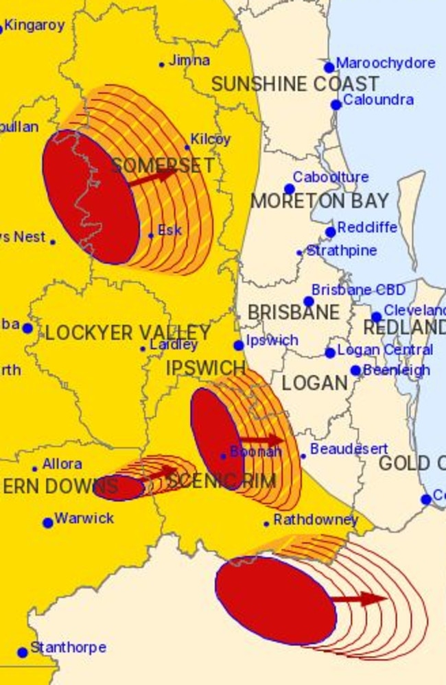 A series of storms moving across South East Queensland on Thursday night.