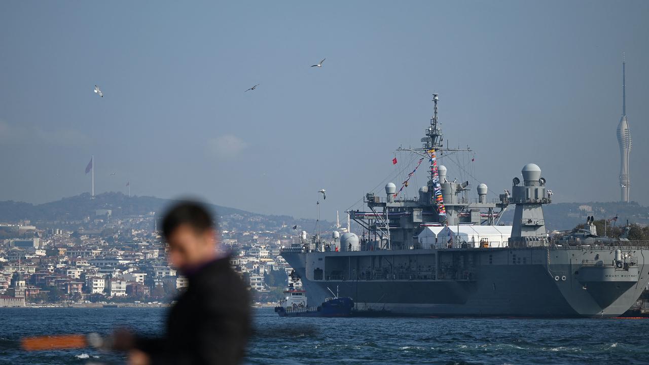 NATO ships and planes, including the USS Mount Whitney and USS Porter, recently arrived in the Black Sea. Picture: Ozan Kose/AFP