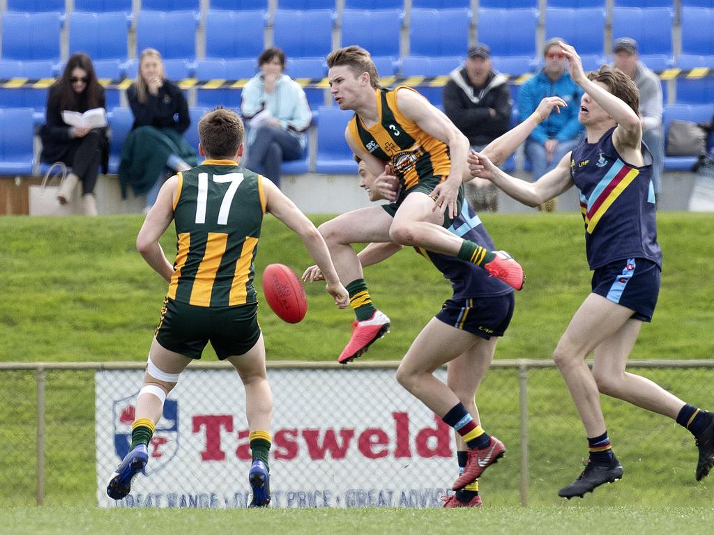 Action from the SATIS football grand final between Guilford Young College and St Patrick’s College. Picture: Chris Kidd