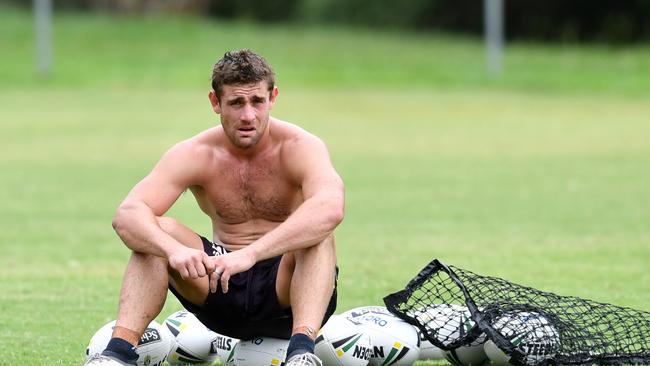 Andrew McCullough is seen during Brisbane Broncos training at Purtell Park in Brisbane, Wednesday, February 21, 2018. The Broncos are travelling to Papua New Guinea to play a trial game against the PNG Hunters in Port Moresby on Saturday. (AAP Image/Darren England) NO ARCHIVING, EDITORIAL USE ONLY