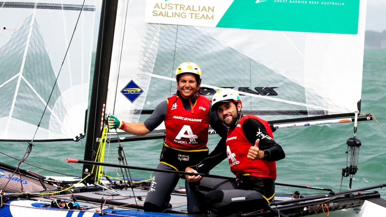 The Nacra 17 duo are one of Australia’s big gold medal hopes in Tokyo. Pic: Sailing Energy.