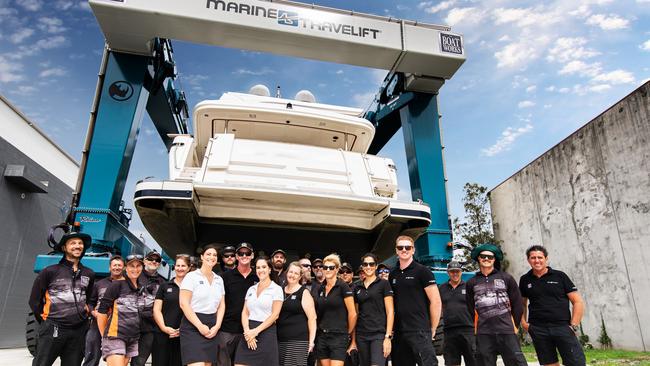 A $2 million 300-tonne boat hoist that can haul 50-metre superyachts out of the water is a feature of The Boat Works new superyacht yard and marina. Picture: Supplied.