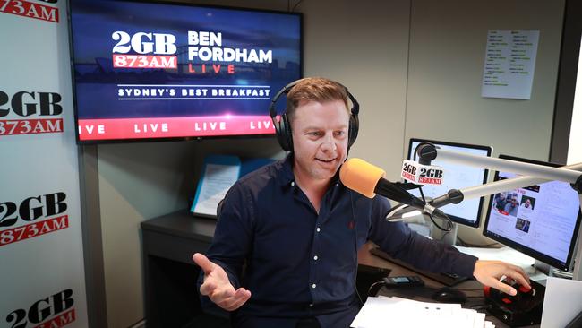 2GB radio host Ben Fordham in his Sydney studio. Picture: John Feder.