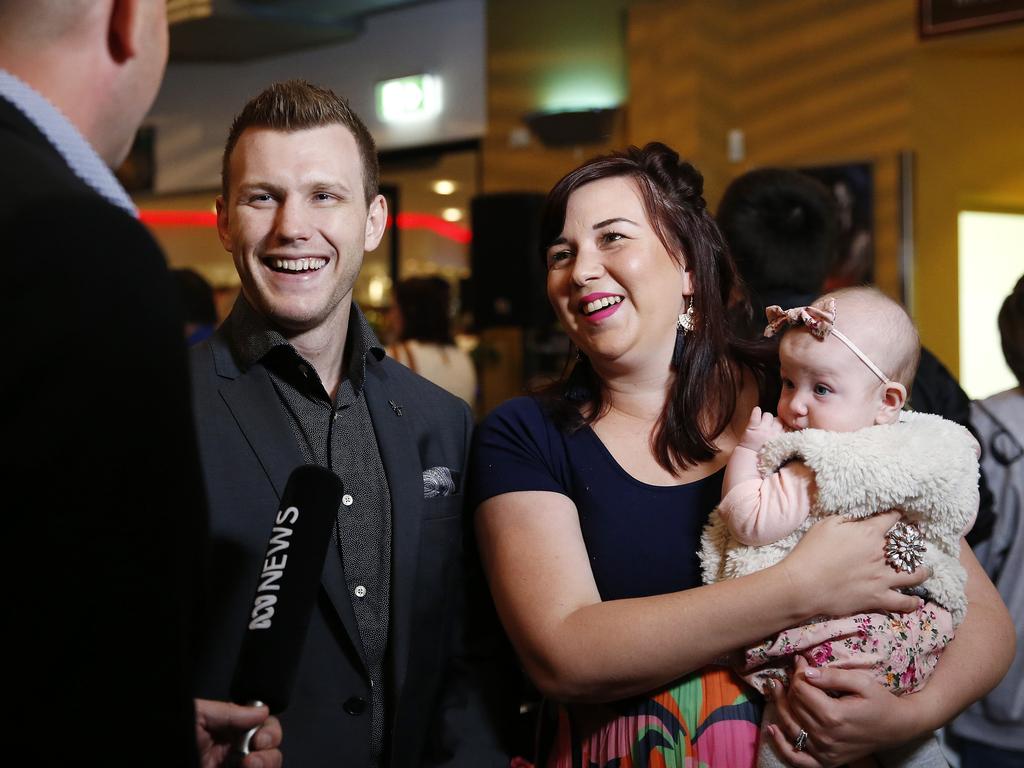 Jeff, Joanna and Isabelle at a pre-fight function in Brisbane. Picture: AAP