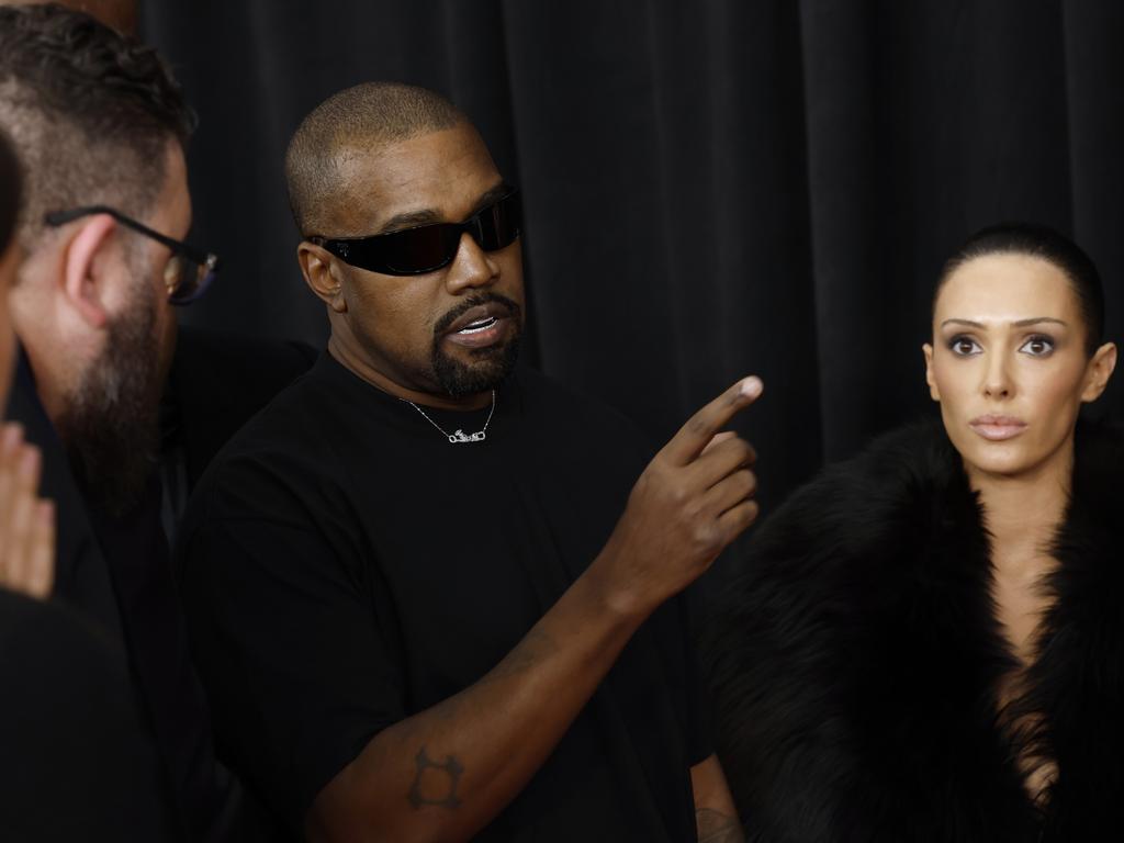 Kanye West gestures at the Grammys. Picture: Frazer Harrison/Getty Images