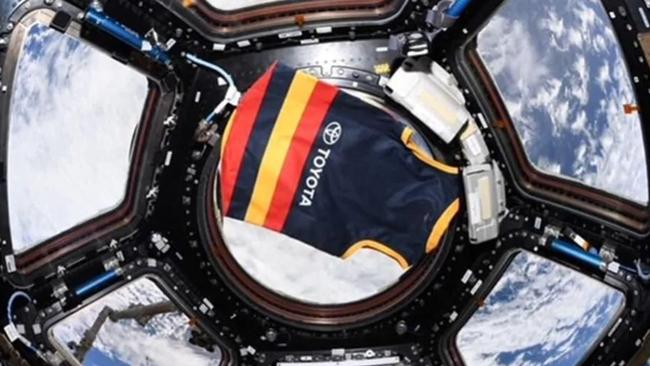 We Fly as One. Dr Walker’s Crows jumper, on board with her on the ISS. Picture: NASA