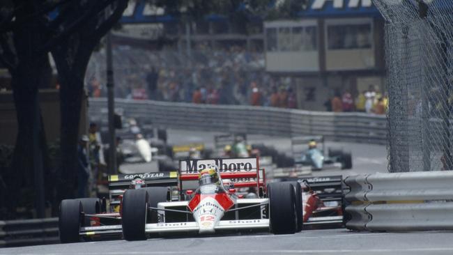 Ayrton Senna flies around Monaco in his McLaren-Honda. in 1988 (Photo by Dimitri Iundt/Corbis/VCG via Getty Images)