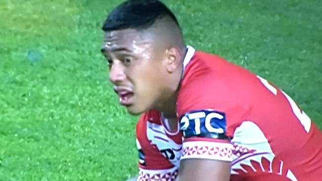 Tesi Niu after his debut for Tonga during their upset victory over England last November.