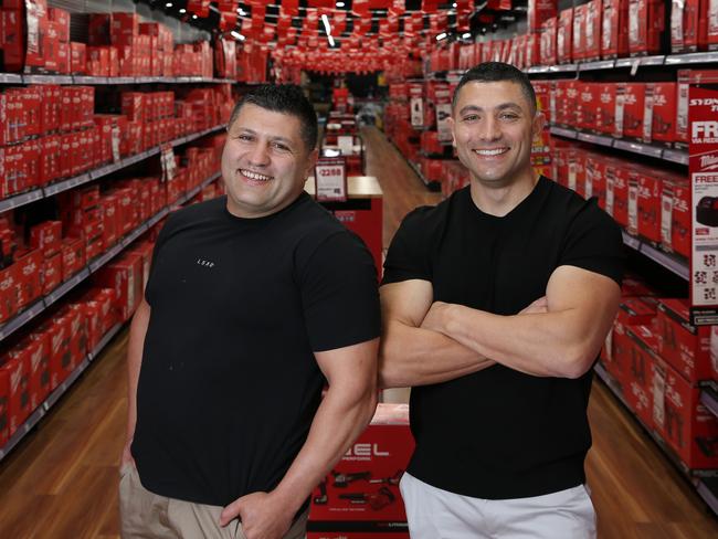 12/05/2023. Sydney Tools co-founders Jason Bey and his brother Elvis Bey (L), photographed at one of their stores at Taren Point in Sydney's south. Britta Campion / The Australian